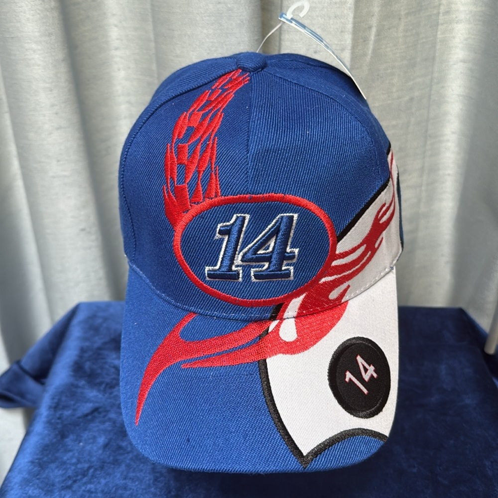 USA Racing #14 Snap Back Cap Blue,  White & Black,  Orange Flames Y & W Headwear